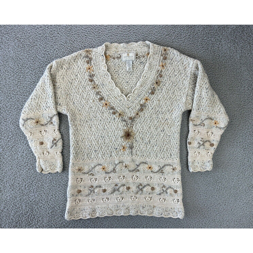 Vintage Express Tricot Hand Knitted Sweater Womens XS‎ Angora Oversized Floral